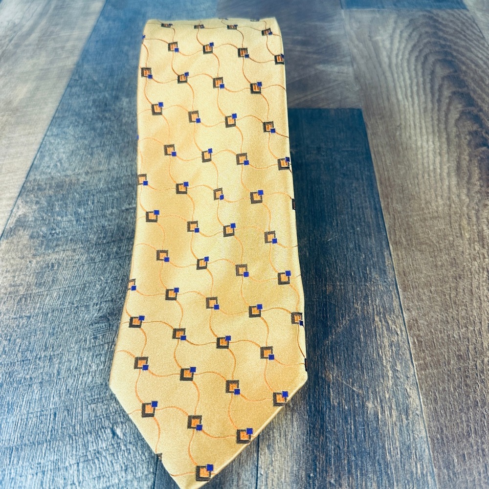 Canali Silk Necktie Gold Blue Orange Geometric Square Made in‎ Italy